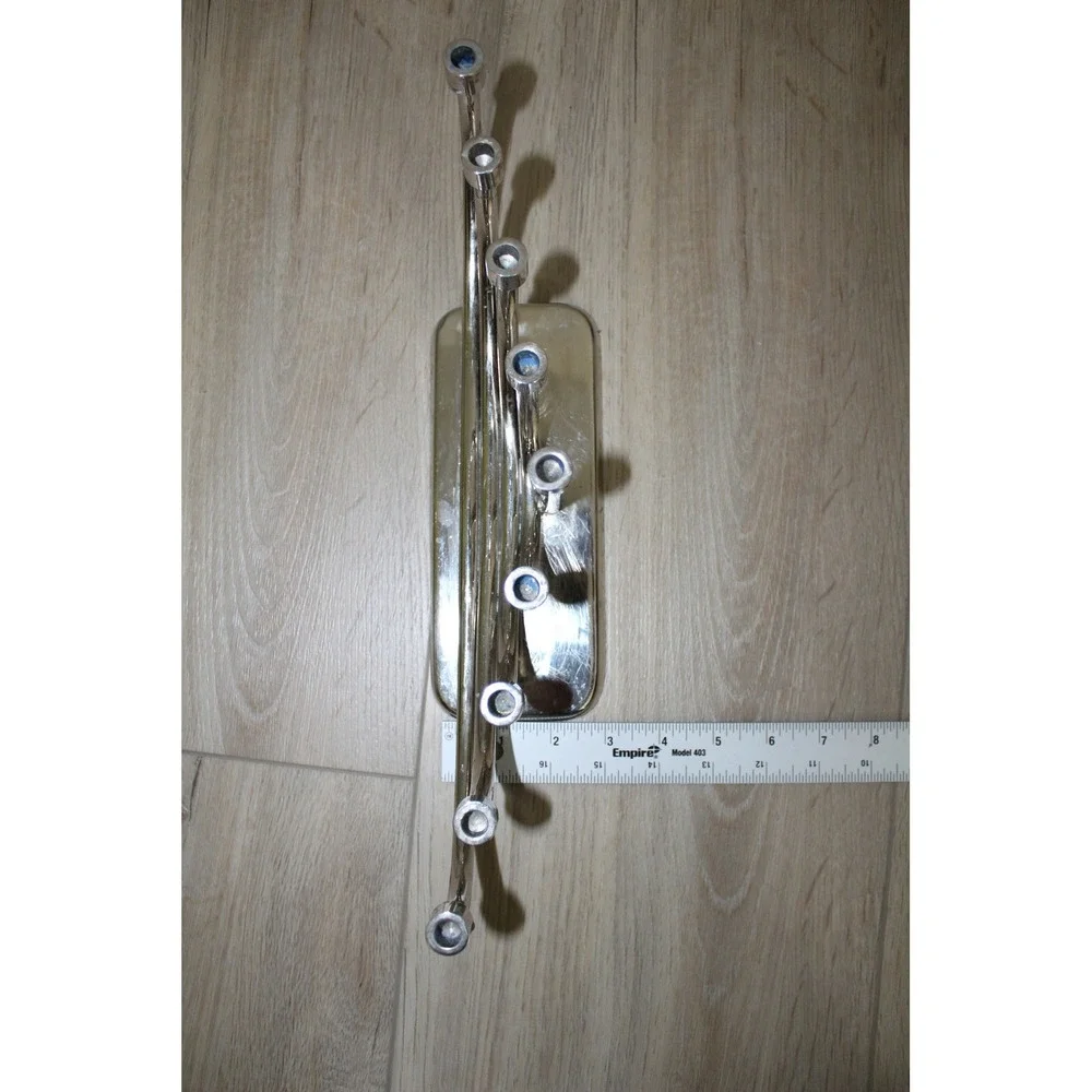 Crate & Barrel Modern Nickel Menorah 495-816 Silver Hanukkah Candelabra 13.5in